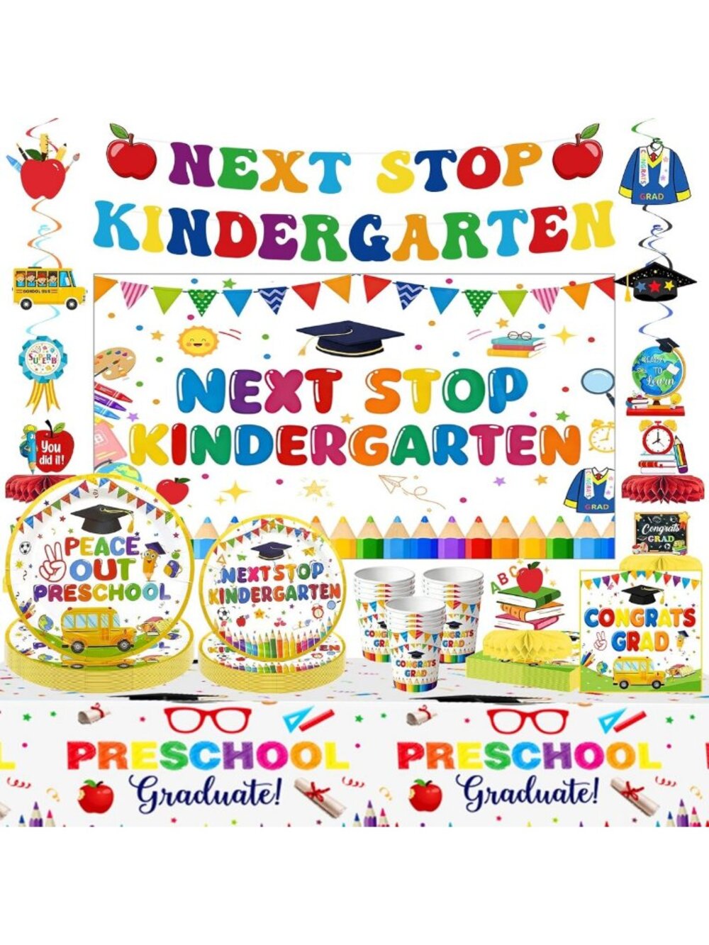 114Pcs Preschool Graduation Party Supplies Kit - Fun Decorations & Essentials
